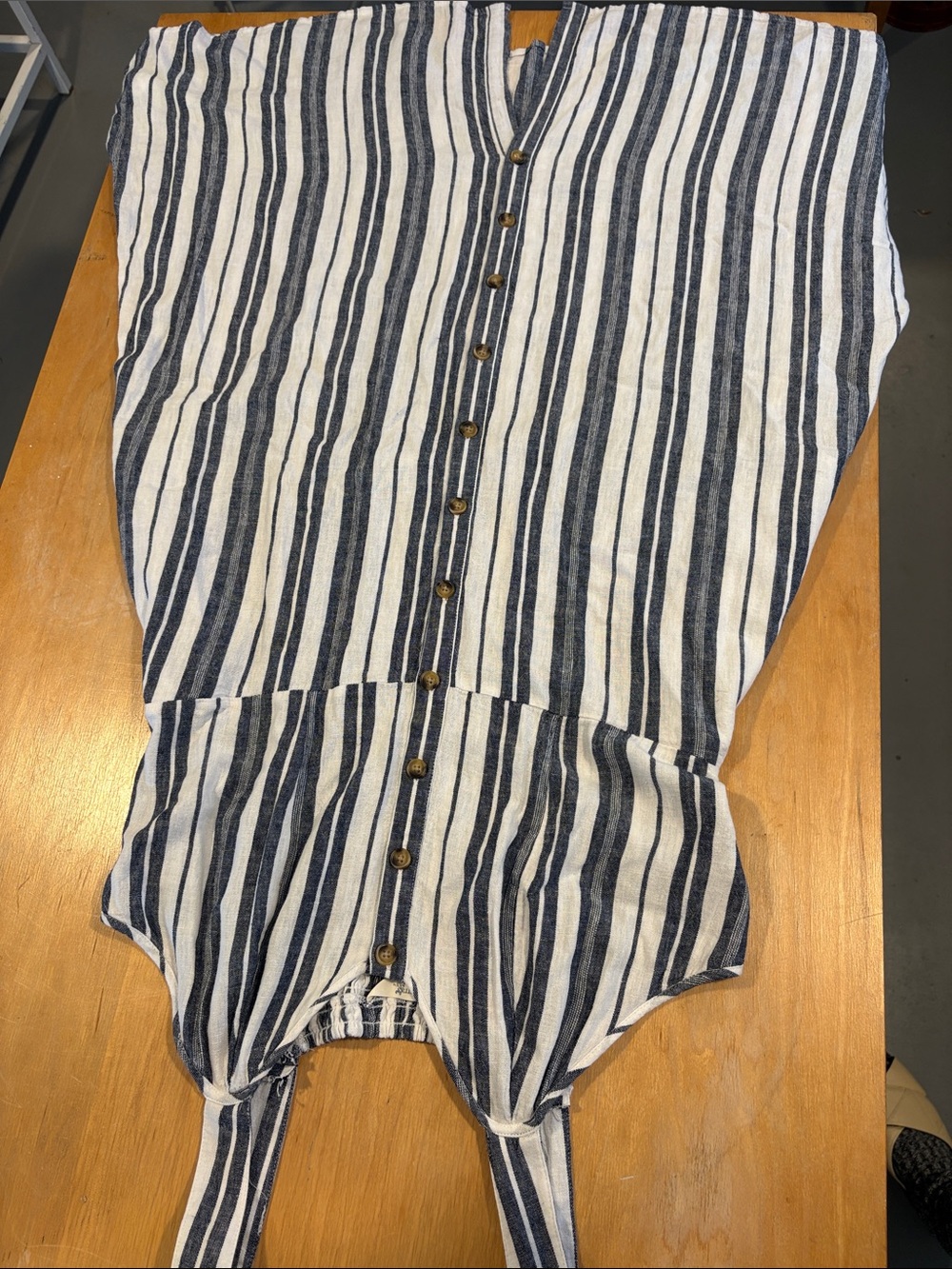terra & sky ~ Navy Blue and Ivory White Striped Button-Front Sundress Dress